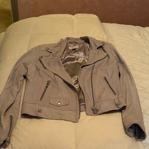 Women's Taupe Leather Biker Jacket
